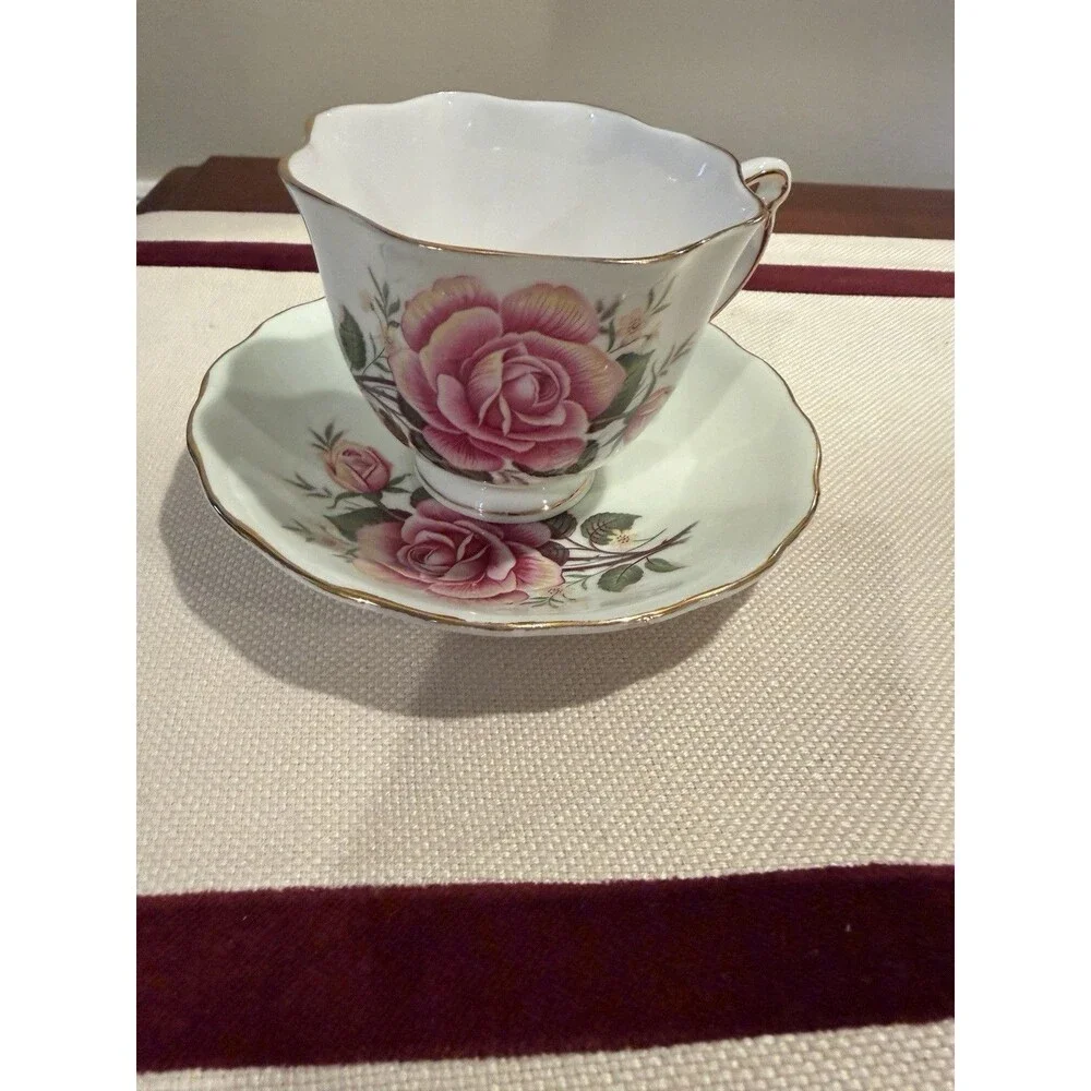 Vintage Colclough Fine Bone China Tea Cup and Saucer Pink Rose Floral Pattern
